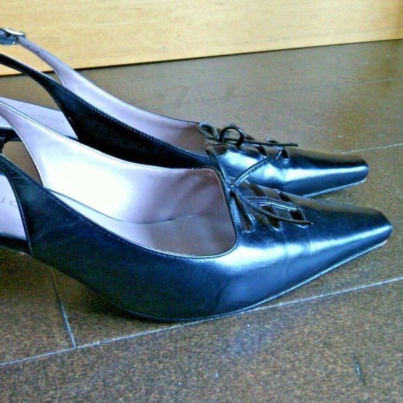 Antonio Melani Women's Glove Fit Black Leather Square Toe Ankle Strap Heels Bows - Picture 14 of 16